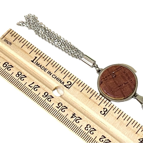 Cork Long 30” Silver Herringbone Chain & Dark Cork Pendant - Picture 6 of 10